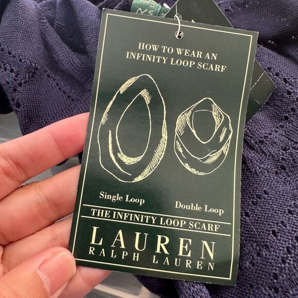 Lauren Ralph Lauren Navy Blue Knit Infinity Loop Scarf New - Picture 5 of 6